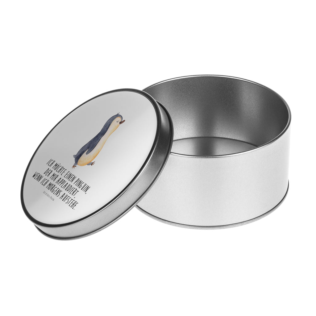 Blechdose rund Pinguin marschierend Metalldose, Keksdose, Dose, Vorratsdose, Geschenkbox, Pinguin, Pinguine, Frühaufsteher, Langschläfer, Bruder, Schwester, Familie