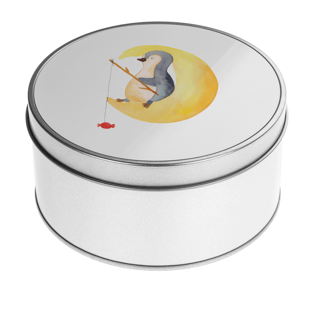 Blechdose rund Pinguin Mond Metalldose, Keksdose, Dose, Vorratsdose, Geschenkbox, Pinguin, Pinguine, Spruch, schlafen, Nachtruhe, Einschlafen, Schlafzimmer, Schlafstörungen, Gästezimmer