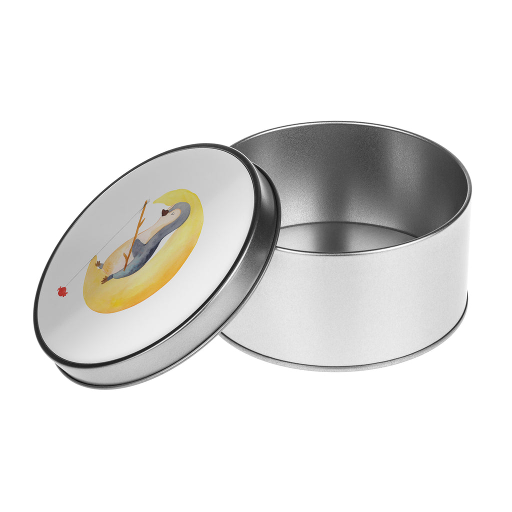 Blechdose rund Pinguin Mond Metalldose, Keksdose, Dose, Vorratsdose, Geschenkbox, Pinguin, Pinguine, Spruch, schlafen, Nachtruhe, Einschlafen, Schlafzimmer, Schlafstörungen, Gästezimmer