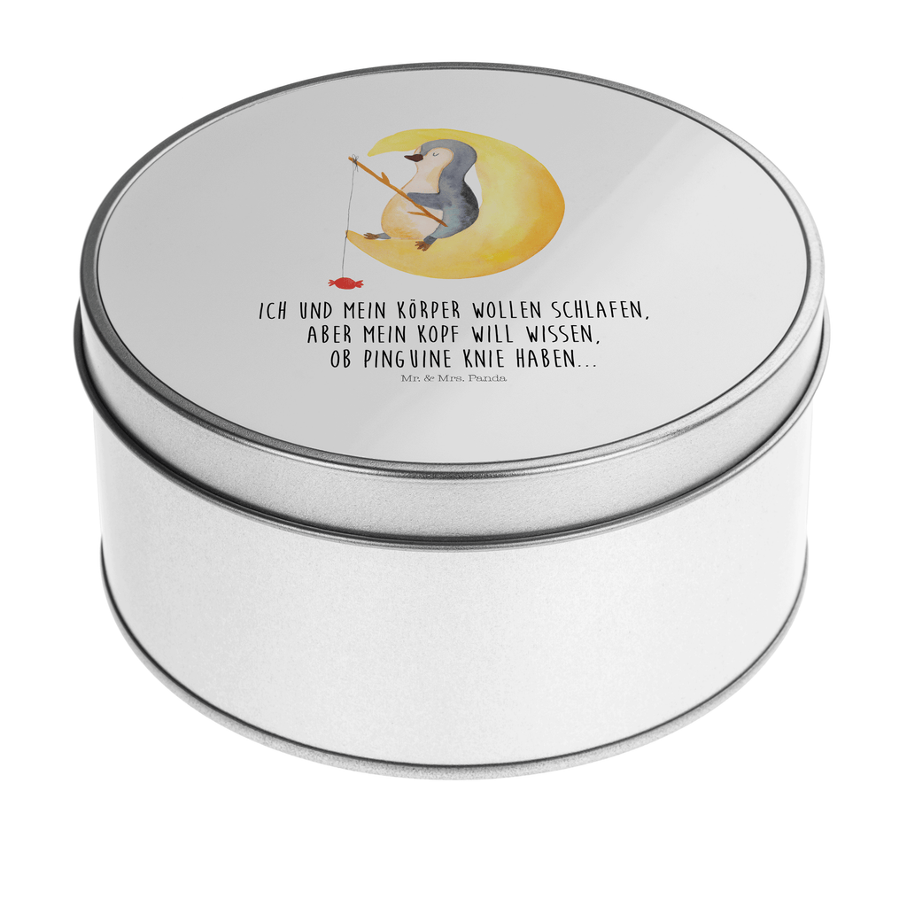 Blechdose rund Pinguin Mond Metalldose, Keksdose, Dose, Vorratsdose, Geschenkbox, Pinguin, Pinguine, Spruch, schlafen, Nachtruhe, Einschlafen, Schlafzimmer, Schlafstörungen, Gästezimmer
