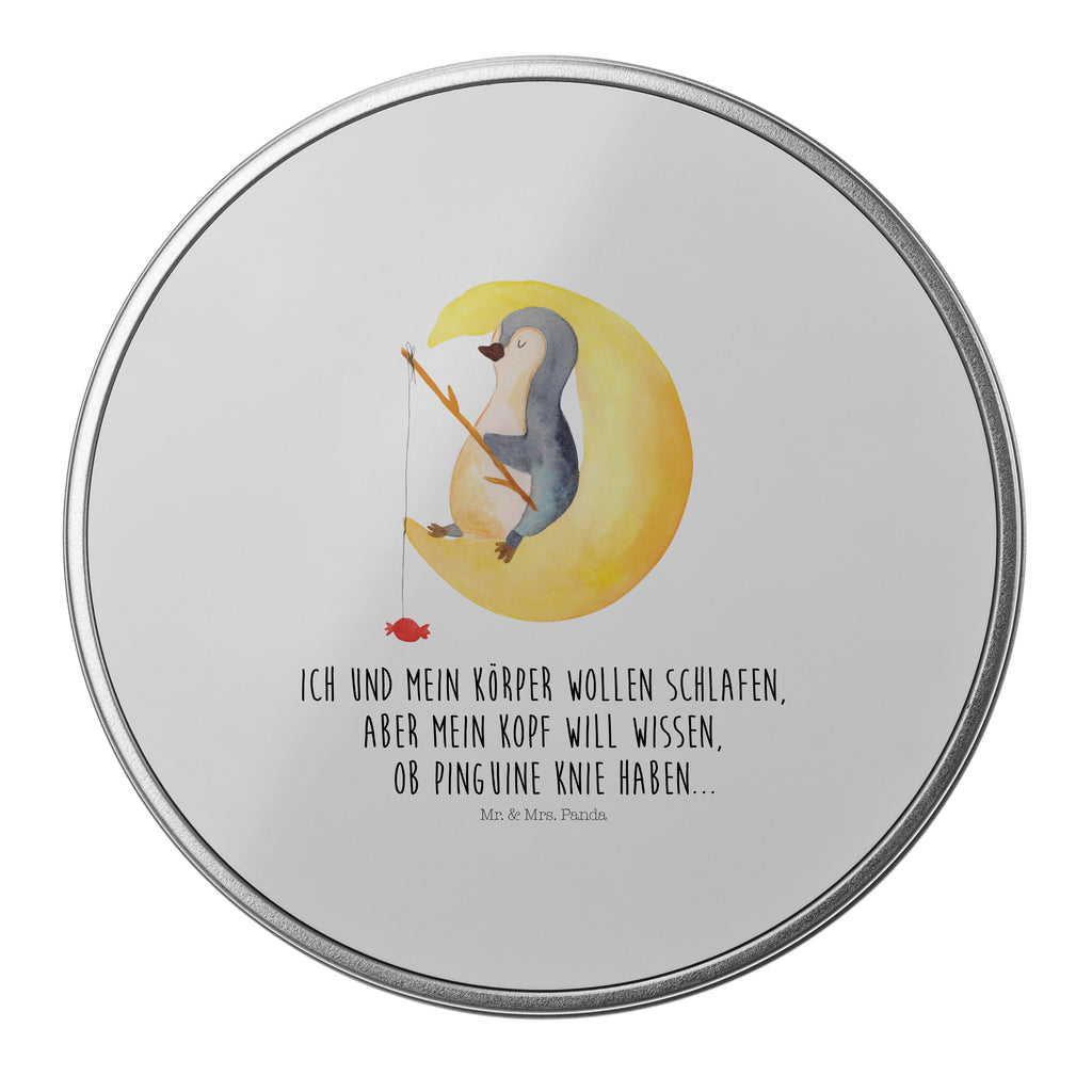 Blechdose rund Pinguin Mond Metalldose, Keksdose, Dose, Vorratsdose, Geschenkbox, Pinguin, Pinguine, Spruch, schlafen, Nachtruhe, Einschlafen, Schlafzimmer, Schlafstörungen, Gästezimmer