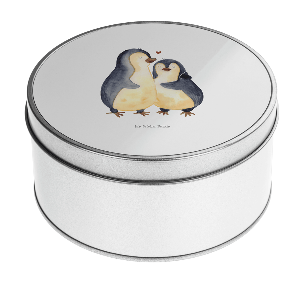 Blechdose rund Pinguin umarmend Metalldose, Keksdose, Dose, Vorratsdose, Geschenkbox, Pinguin, Liebe, Liebespaar, Liebesbeweis, Liebesgeschenk, Verlobung, Jahrestag, Hochzeitstag, Hochzeit, Hochzeitsgeschenk