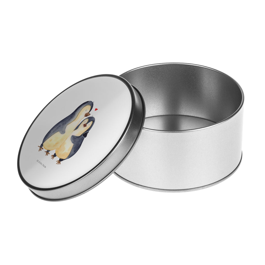 Blechdose rund Pinguin umarmend Metalldose, Keksdose, Dose, Vorratsdose, Geschenkbox, Pinguin, Liebe, Liebespaar, Liebesbeweis, Liebesgeschenk, Verlobung, Jahrestag, Hochzeitstag, Hochzeit, Hochzeitsgeschenk