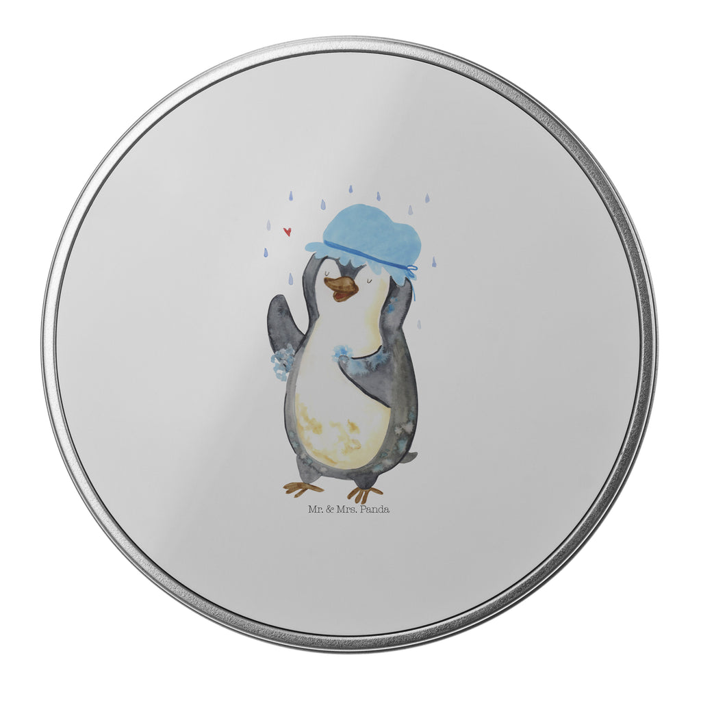Blechdose rund Pinguin duscht Metalldose, Keksdose, Dose, Vorratsdose, Geschenkbox, Pinguin, Pinguine, Dusche, duschen, Lebensmotto, Motivation, Neustart, Neuanfang, glücklich sein