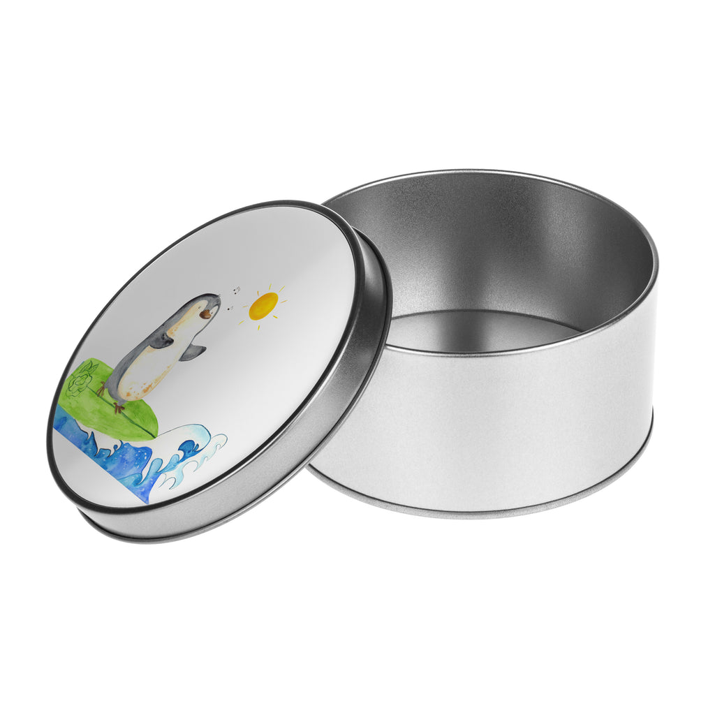 Blechdose rund Pinguin Surfer Metalldose, Keksdose, Dose, Vorratsdose, Geschenkbox, Pinguin, Pinguine, surfen, Surfer, Hawaii, Urlaub, Wellen, Wellen reiten, Portugal