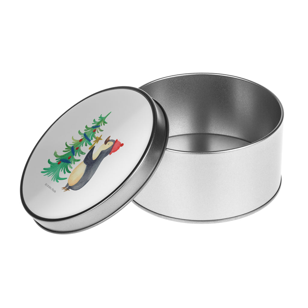Blechdose rund Pinguin Weihnachtsbaum Metalldose, Keksdose, Dose, Vorratsdose, Geschenkbox, Winter, Weihnachten, Weihnachtsdeko, Nikolaus, Advent, Heiligabend, Wintermotiv, Pinguin