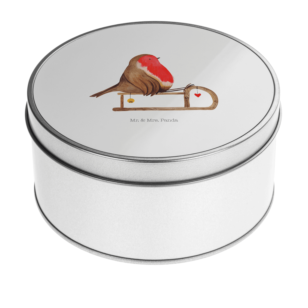 Blechdose rund Rotkehlchen Schlitten Metalldose, Keksdose, Dose, Vorratsdose, Geschenkbox, Winter, Weihnachten, Weihnachtsdeko, Nikolaus, Advent, Heiligabend, Wintermotiv, Schlitten, Vogel
