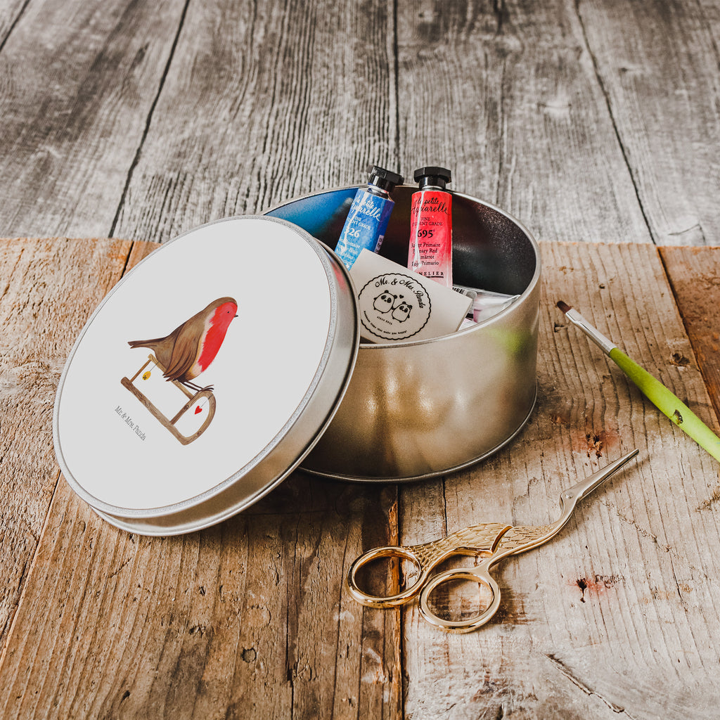 Blechdose rund Rotkehlchen Schlitten Metalldose, Keksdose, Dose, Vorratsdose, Geschenkbox, Winter, Weihnachten, Weihnachtsdeko, Nikolaus, Advent, Heiligabend, Wintermotiv, Schlitten, Vogel