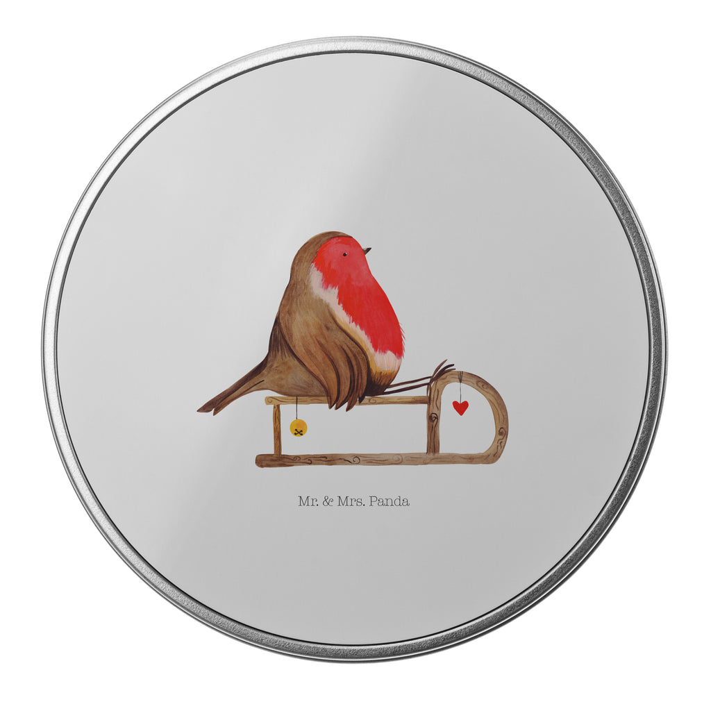 Blechdose rund Rotkehlchen Schlitten Metalldose, Keksdose, Dose, Vorratsdose, Geschenkbox, Winter, Weihnachten, Weihnachtsdeko, Nikolaus, Advent, Heiligabend, Wintermotiv, Schlitten, Vogel