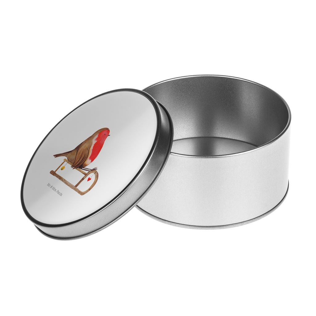 Blechdose rund Rotkehlchen Schlitten Metalldose, Keksdose, Dose, Vorratsdose, Geschenkbox, Winter, Weihnachten, Weihnachtsdeko, Nikolaus, Advent, Heiligabend, Wintermotiv, Schlitten, Vogel