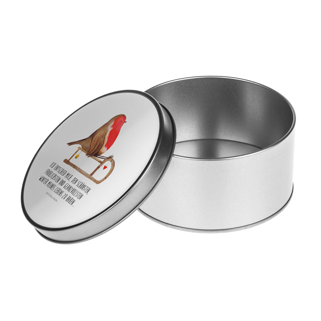 Blechdose rund Rotkehlchen Schlitten Metalldose, Keksdose, Dose, Vorratsdose, Geschenkbox, Winter, Weihnachten, Weihnachtsdeko, Nikolaus, Advent, Heiligabend, Wintermotiv, Schlitten, Vogel