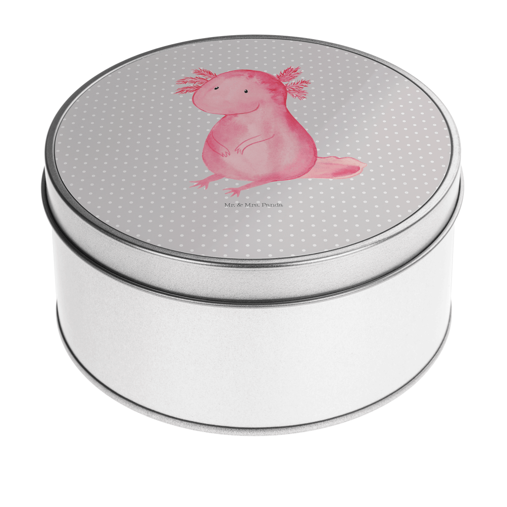 Blechdose rund Axolotl Metalldose, Keksdose, Dose, Vorratsdose, Geschenkbox, Axolotl, Molch, Axolot, vergnügt, fröhlich, zufrieden, Lebensstil, Weisheit, Lebensweisheit, Liebe, Freundin