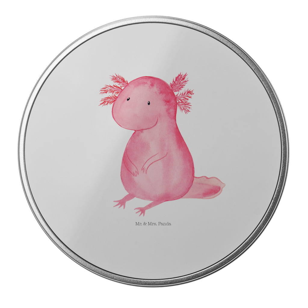 Blechdose rund Axolotl Metalldose, Keksdose, Dose, Vorratsdose, Geschenkbox, Axolotl, Molch, Axolot, vergnügt, fröhlich, zufrieden, Lebensstil, Weisheit, Lebensweisheit, Liebe, Freundin