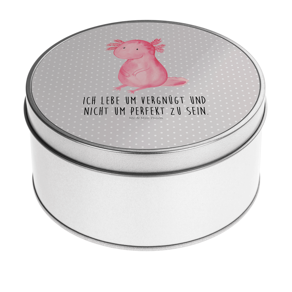 Blechdose rund Axolotl Metalldose, Keksdose, Dose, Vorratsdose, Geschenkbox, Axolotl, Molch, Axolot, vergnügt, fröhlich, zufrieden, Lebensstil, Weisheit, Lebensweisheit, Liebe, Freundin