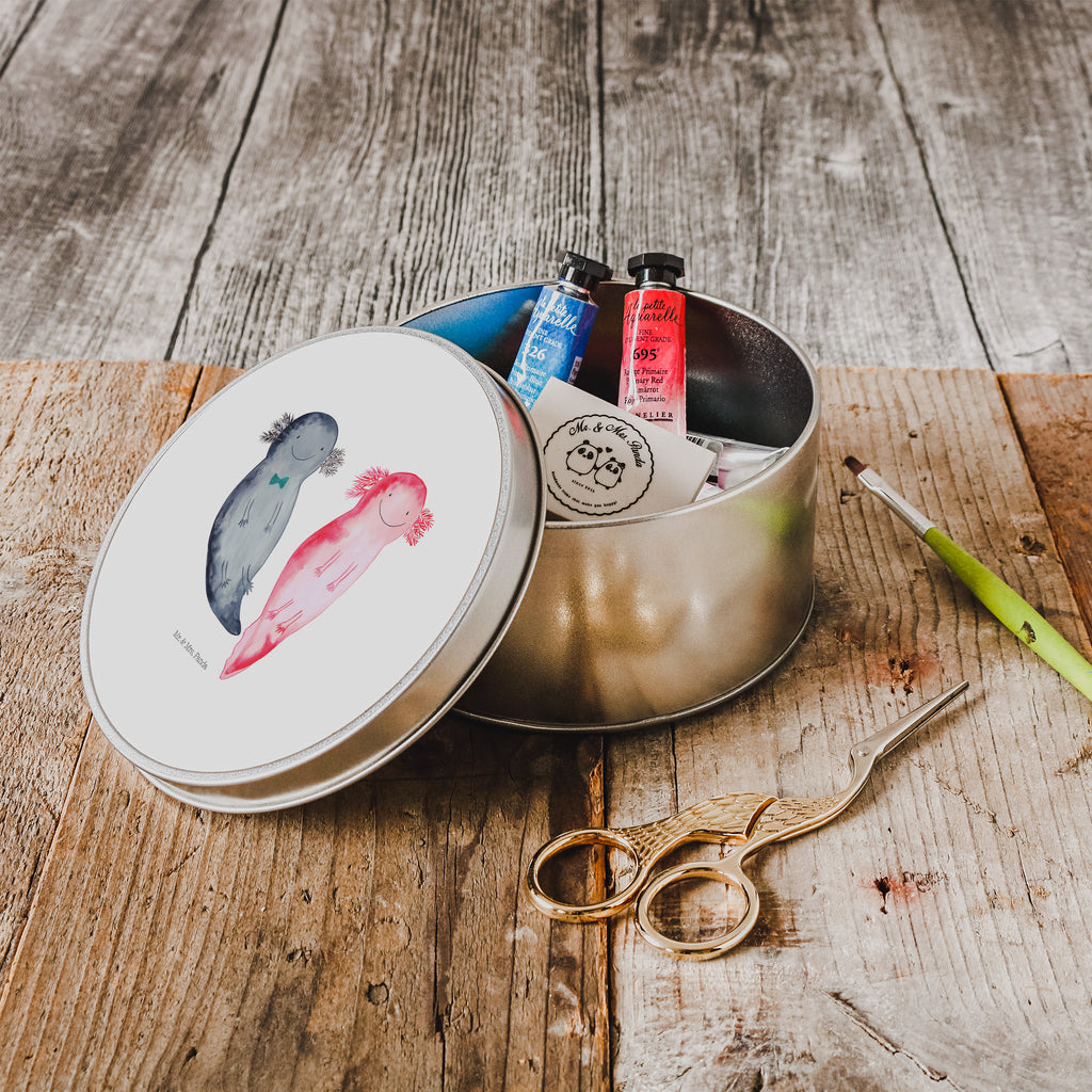 Blechdose rund Axolotl Axel+Lotte Metalldose, Keksdose, Dose, Vorratsdose, Geschenkbox, Axolotl, Molch, Axolot, Schwanzlurch, Lurch, Lurche, Liebe, große Liebe, Liebesbeweis, Freund, Verlobter, Ehemann, Jahrestag, Valentinstag