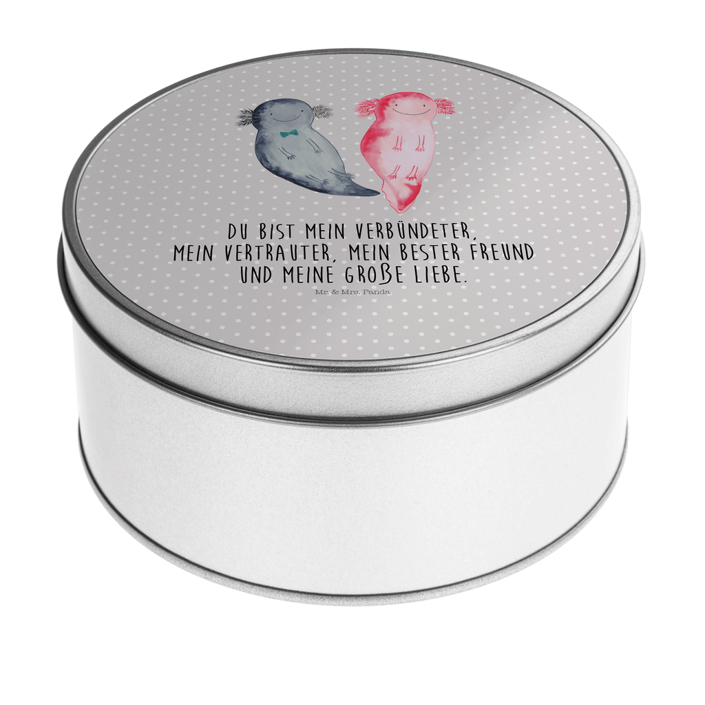 Blechdose rund Axolotl Axel+Lotte Metalldose, Keksdose, Dose, Vorratsdose, Geschenkbox, Axolotl, Molch, Axolot, Schwanzlurch, Lurch, Lurche, Liebe, große Liebe, Liebesbeweis, Freund, Verlobter, Ehemann, Jahrestag, Valentinstag