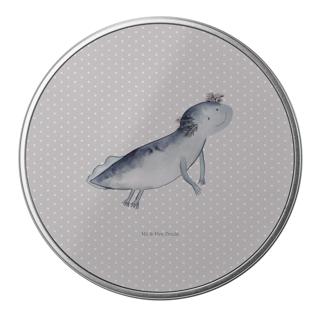 Blechdose rund Axolotl schwimmt Metalldose, Keksdose, Dose, Vorratsdose, Geschenkbox, Axolotl, Molch, Axolot, Schwanzlurch, Lurch, Lurche, Problem, Probleme, Lösungen, Motivation