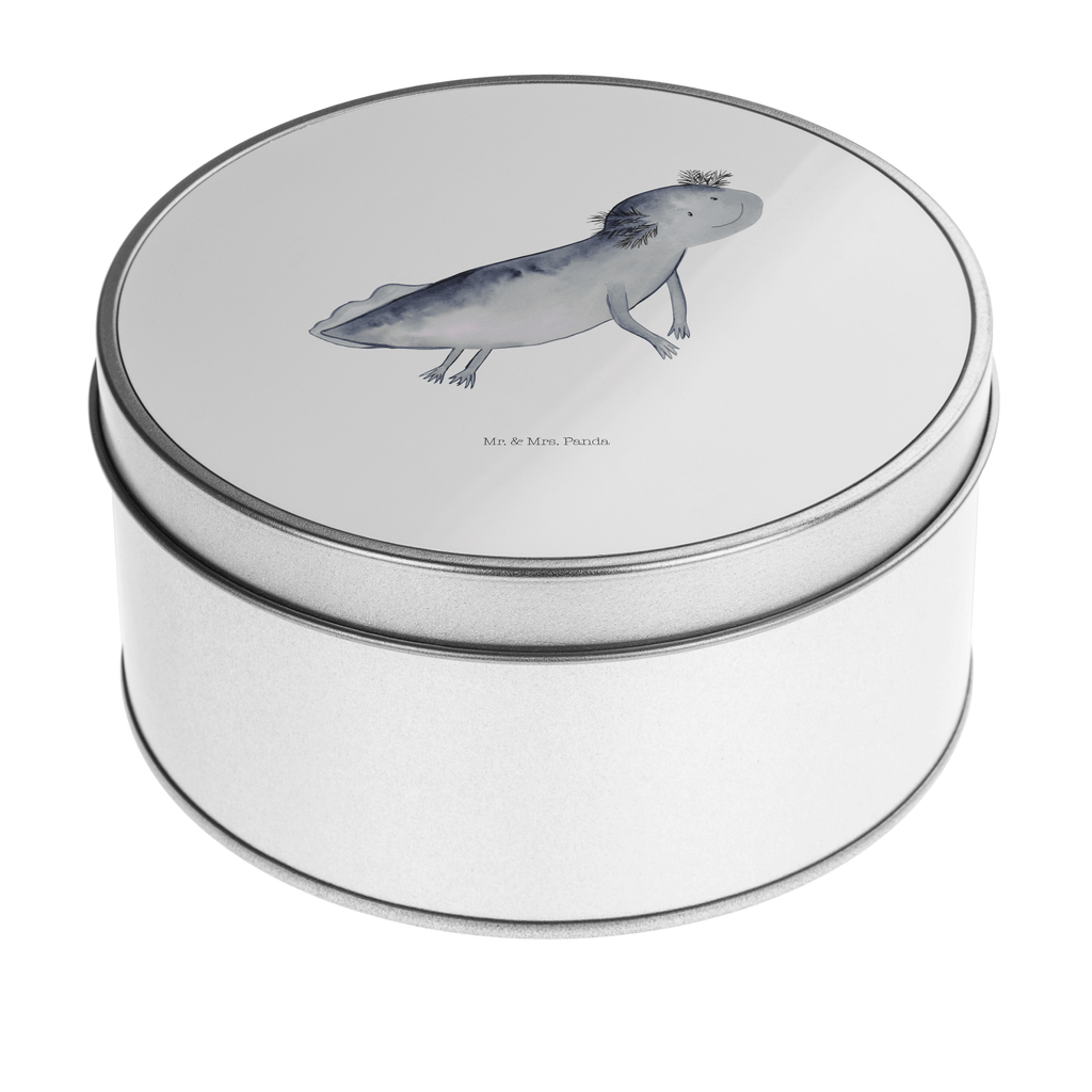 Blechdose rund Axolotl schwimmt Metalldose, Keksdose, Dose, Vorratsdose, Geschenkbox, Axolotl, Molch, Axolot, Schwanzlurch, Lurch, Lurche, Problem, Probleme, Lösungen, Motivation
