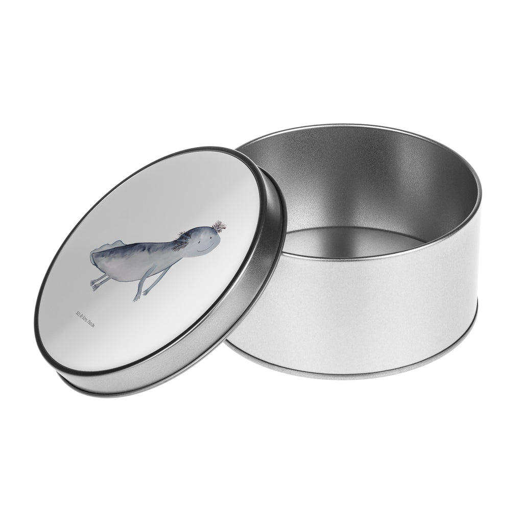 Blechdose rund Axolotl schwimmt Metalldose, Keksdose, Dose, Vorratsdose, Geschenkbox, Axolotl, Molch, Axolot, Schwanzlurch, Lurch, Lurche, Problem, Probleme, Lösungen, Motivation