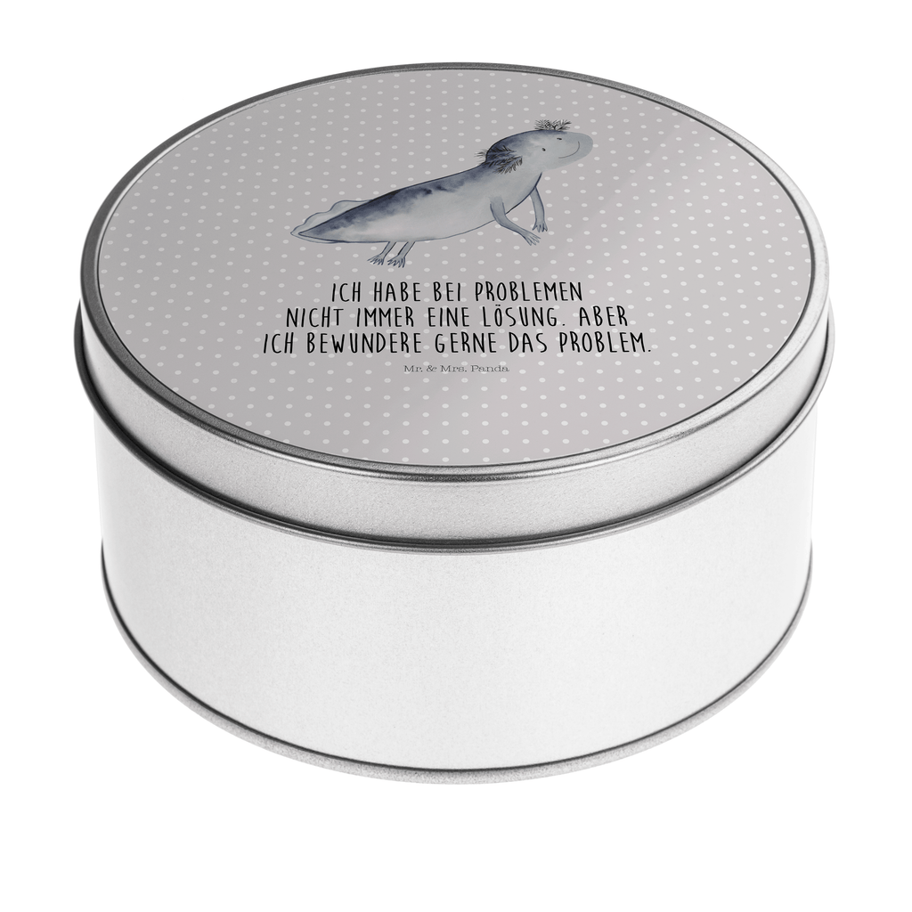 Blechdose rund Axolotl schwimmt Metalldose, Keksdose, Dose, Vorratsdose, Geschenkbox, Axolotl, Molch, Axolot, Schwanzlurch, Lurch, Lurche, Problem, Probleme, Lösungen, Motivation