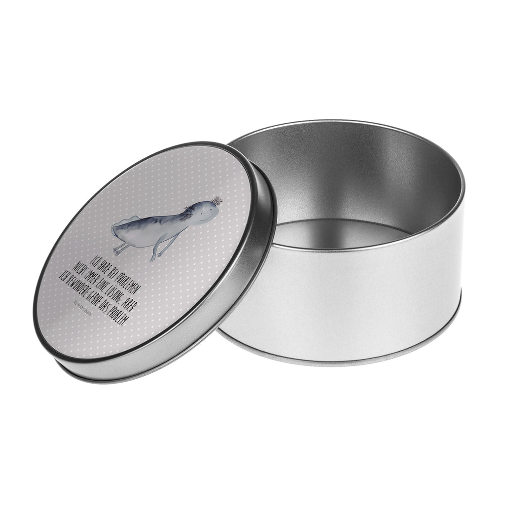 Blechdose rund Axolotl schwimmt Metalldose, Keksdose, Dose, Vorratsdose, Geschenkbox, Axolotl, Molch, Axolot, Schwanzlurch, Lurch, Lurche, Problem, Probleme, Lösungen, Motivation