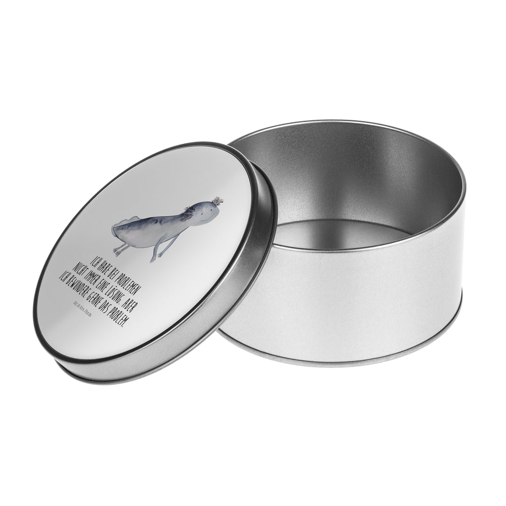 Blechdose rund Axolotl schwimmt Metalldose, Keksdose, Dose, Vorratsdose, Geschenkbox, Axolotl, Molch, Axolot, Schwanzlurch, Lurch, Lurche, Problem, Probleme, Lösungen, Motivation