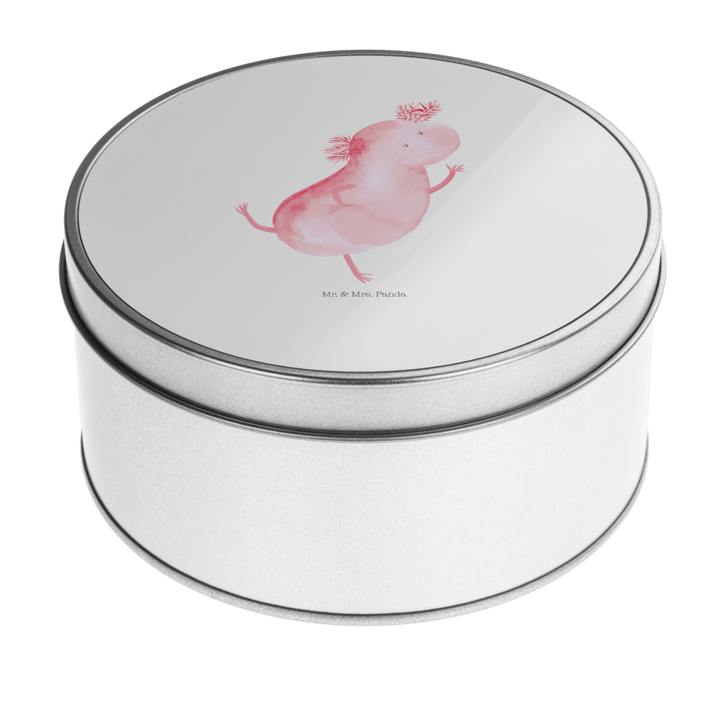 Blechdose rund Axolotl tanzt Metalldose, Keksdose, Dose, Vorratsdose, Geschenkbox, Axolotl, Molch, Axolot, Schwanzlurch, Lurch, Lurche, Dachschaden, Sterne, verrückt, Freundin, beste Freundin
