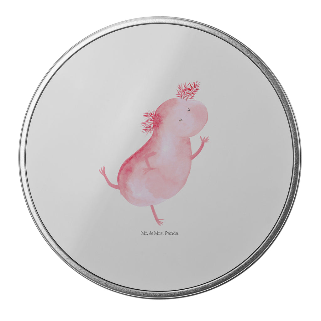 Blechdose rund Axolotl tanzt Metalldose, Keksdose, Dose, Vorratsdose, Geschenkbox, Axolotl, Molch, Axolot, Schwanzlurch, Lurch, Lurche, Dachschaden, Sterne, verrückt, Freundin, beste Freundin