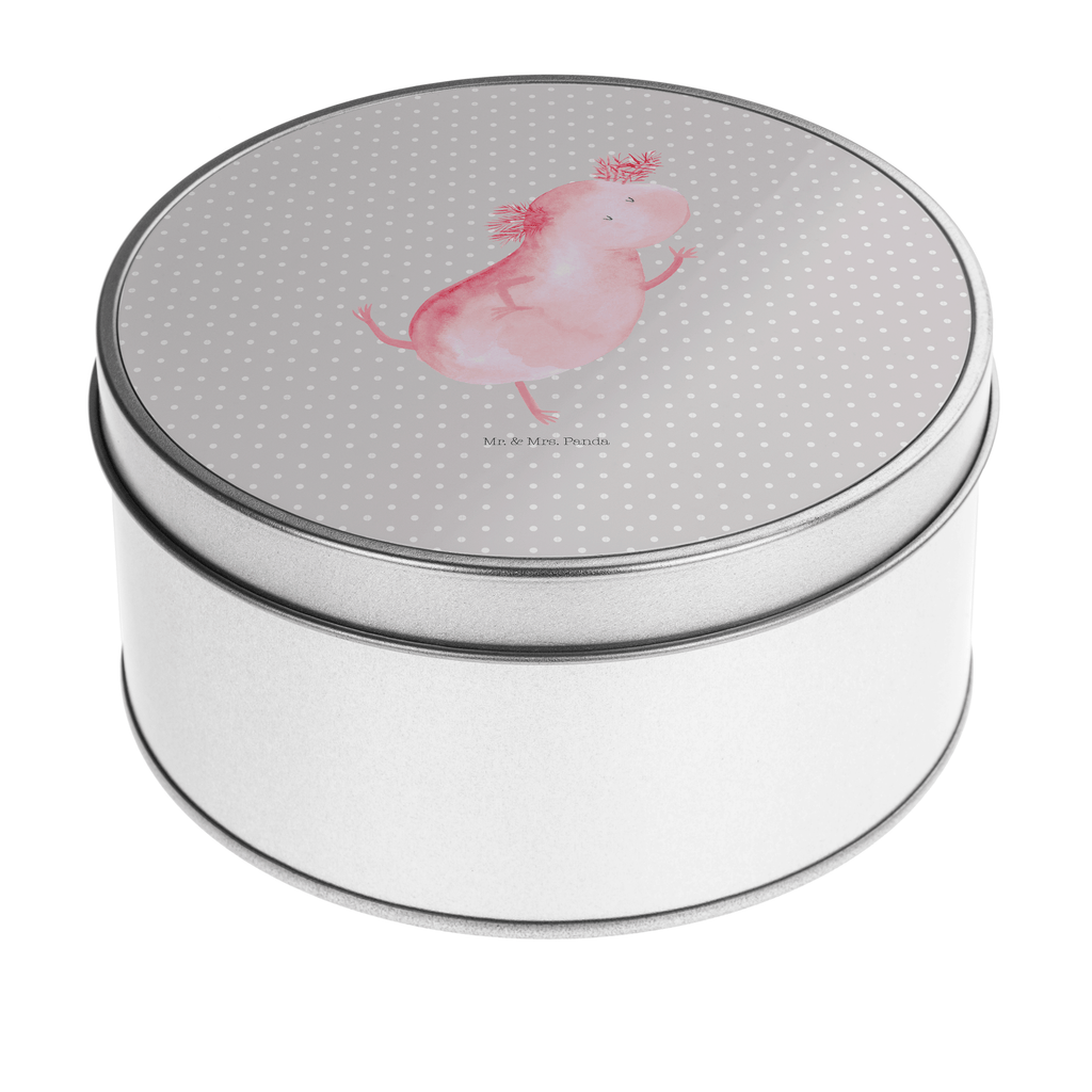 Blechdose rund Axolotl tanzt Metalldose, Keksdose, Dose, Vorratsdose, Geschenkbox, Axolotl, Molch, Axolot, Schwanzlurch, Lurch, Lurche, Dachschaden, Sterne, verrückt, Freundin, beste Freundin