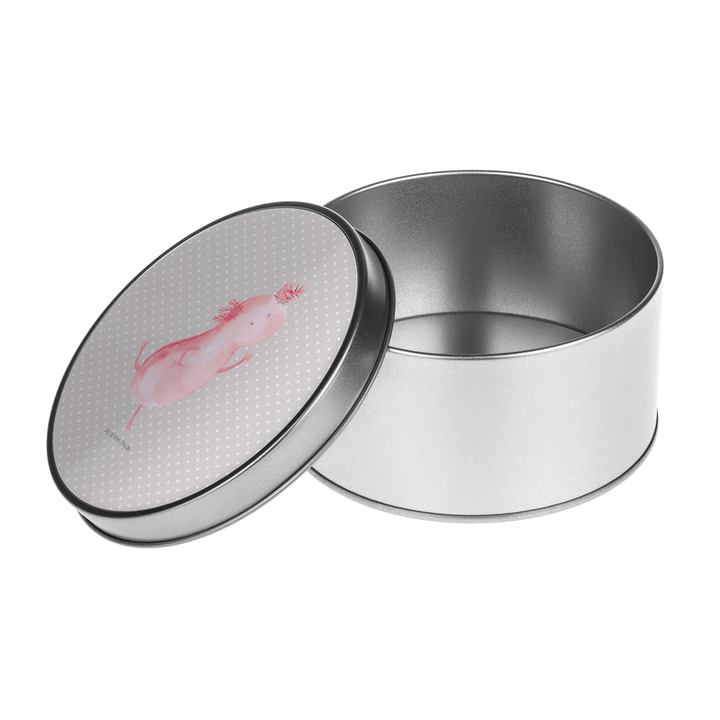 Blechdose rund Axolotl tanzt Metalldose, Keksdose, Dose, Vorratsdose, Geschenkbox, Axolotl, Molch, Axolot, Schwanzlurch, Lurch, Lurche, Dachschaden, Sterne, verrückt, Freundin, beste Freundin