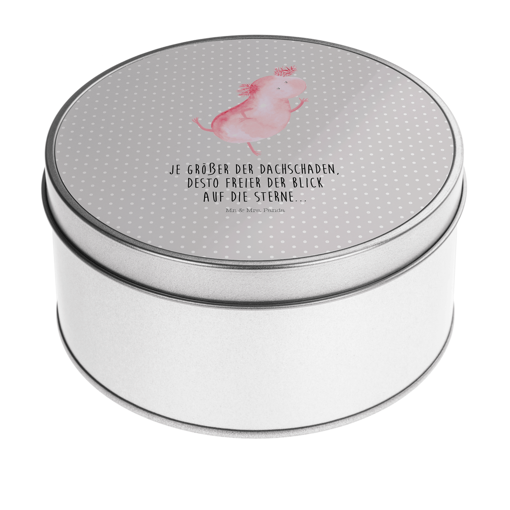 Blechdose rund Axolotl tanzt Metalldose, Keksdose, Dose, Vorratsdose, Geschenkbox, Axolotl, Molch, Axolot, Schwanzlurch, Lurch, Lurche, Dachschaden, Sterne, verrückt, Freundin, beste Freundin