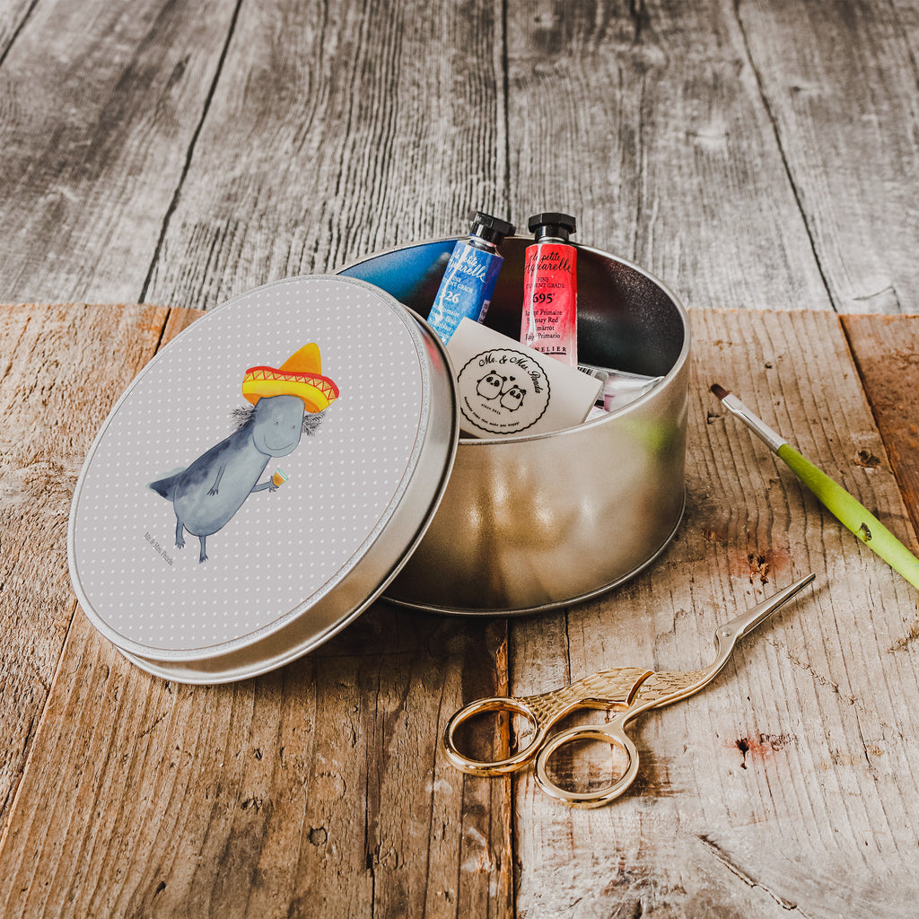 Blechdose rund Axolotl Tequila Metalldose, Keksdose, Dose, Vorratsdose, Geschenkbox, Axolotl, Molch, Mexico, Mexiko, Sombrero, Zitrone, Tequila, Motivation, Spruch, Schwanzlurch, Lurch, Lurche, Axolot, Feuerdrache, Feuersalamander