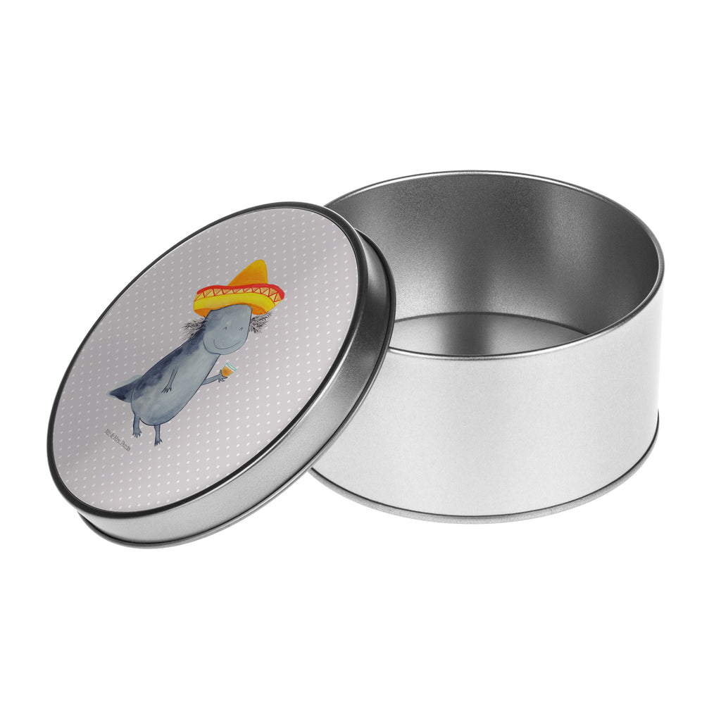 Blechdose rund Axolotl Tequila Metalldose, Keksdose, Dose, Vorratsdose, Geschenkbox, Axolotl, Molch, Mexico, Mexiko, Sombrero, Zitrone, Tequila, Motivation, Spruch, Schwanzlurch, Lurch, Lurche, Axolot, Feuerdrache, Feuersalamander