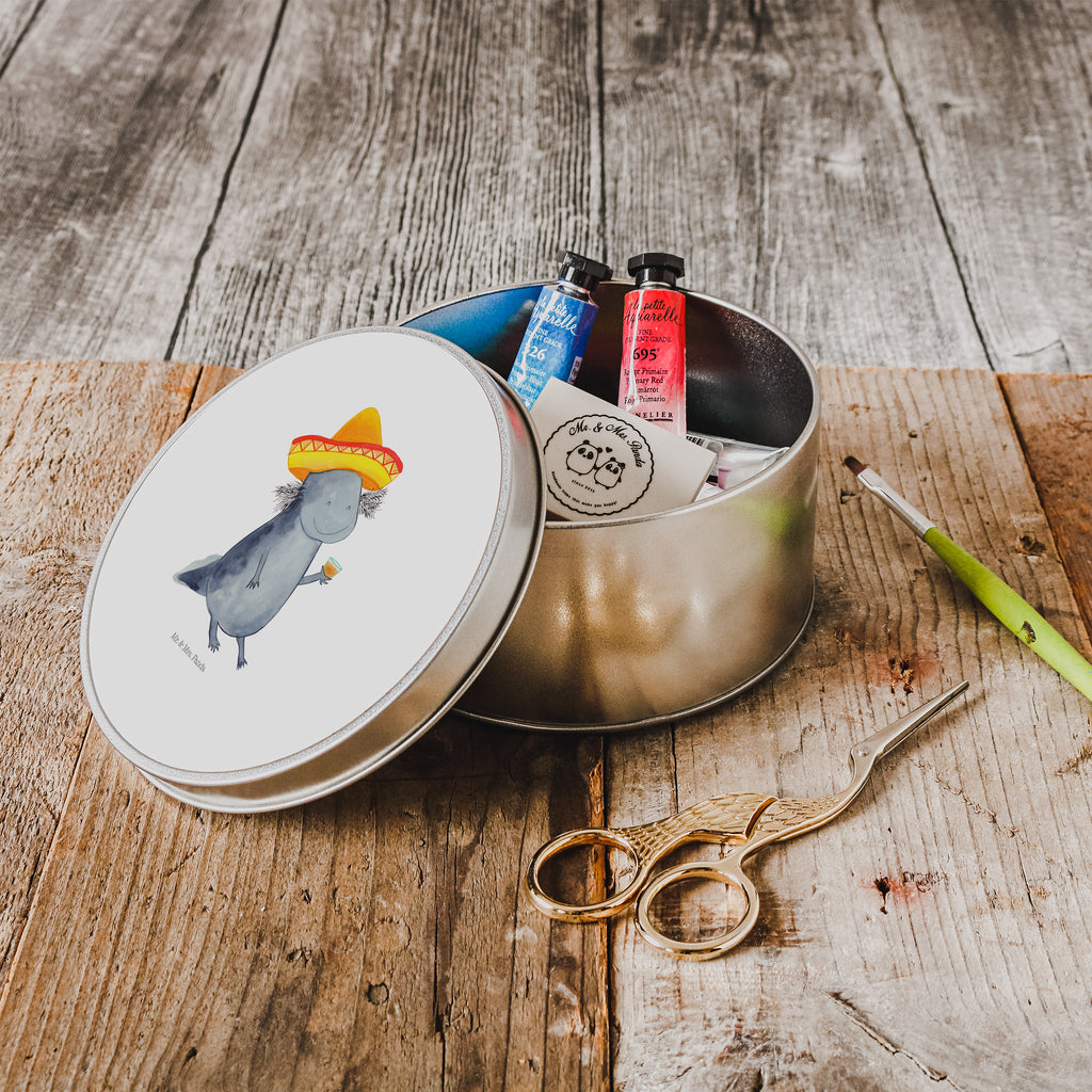 Blechdose rund Axolotl Tequila Metalldose, Keksdose, Dose, Vorratsdose, Geschenkbox, Axolotl, Molch, Mexico, Mexiko, Sombrero, Zitrone, Tequila, Motivation, Spruch, Schwanzlurch, Lurch, Lurche, Axolot, Feuerdrache, Feuersalamander