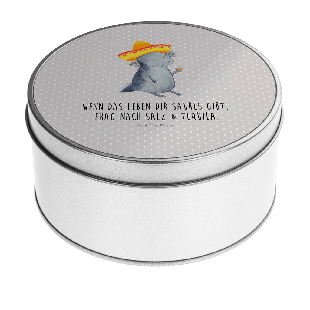 Blechdose rund Axolotl Tequila Metalldose, Keksdose, Dose, Vorratsdose, Geschenkbox, Axolotl, Molch, Mexico, Mexiko, Sombrero, Zitrone, Tequila, Motivation, Spruch, Schwanzlurch, Lurch, Lurche, Axolot, Feuerdrache, Feuersalamander