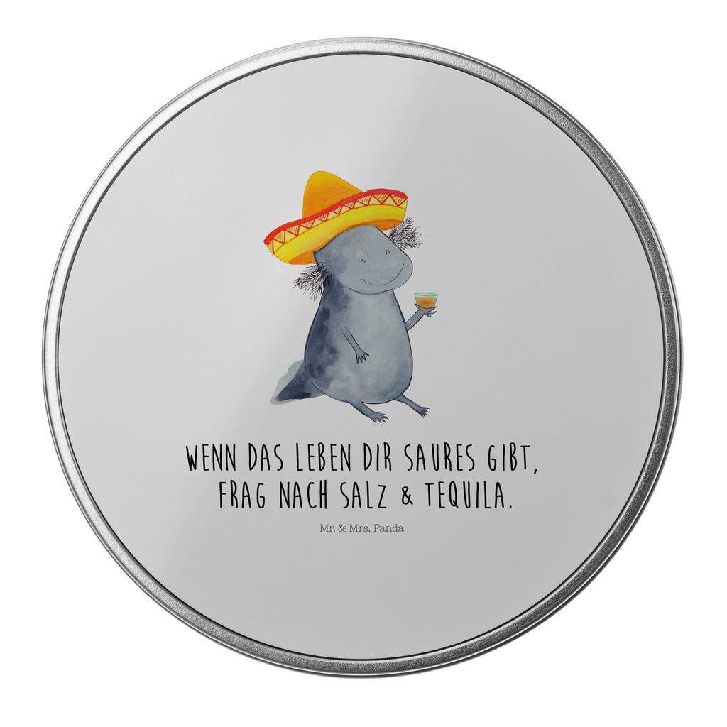 Blechdose rund Axolotl Tequila Metalldose, Keksdose, Dose, Vorratsdose, Geschenkbox, Axolotl, Molch, Mexico, Mexiko, Sombrero, Zitrone, Tequila, Motivation, Spruch, Schwanzlurch, Lurch, Lurche, Axolot, Feuerdrache, Feuersalamander