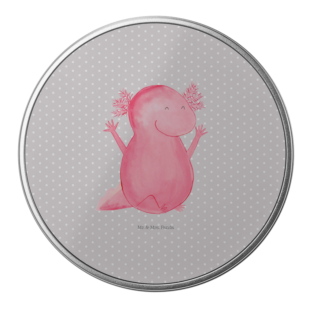 Blechdose rund Axolotl Hurra Metalldose, Keksdose, Dose, Vorratsdose, Geschenkbox, Axolotl, Molch, Axolot, Schwanzlurch, Lurch, Lurche, fröhlich, Spaß, Freude, Motivation, Zufriedenheit