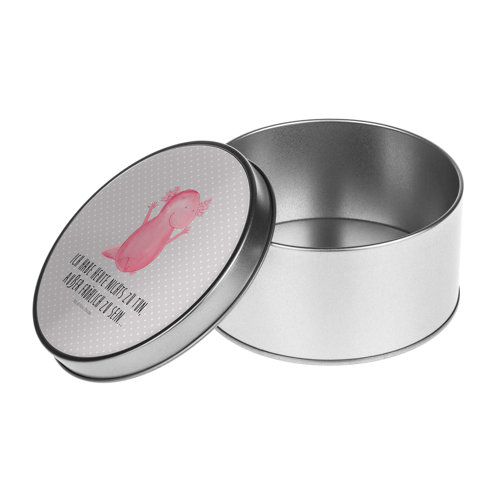 Blechdose rund Axolotl Hurra Metalldose, Keksdose, Dose, Vorratsdose, Geschenkbox, Axolotl, Molch, Axolot, Schwanzlurch, Lurch, Lurche, fröhlich, Spaß, Freude, Motivation, Zufriedenheit