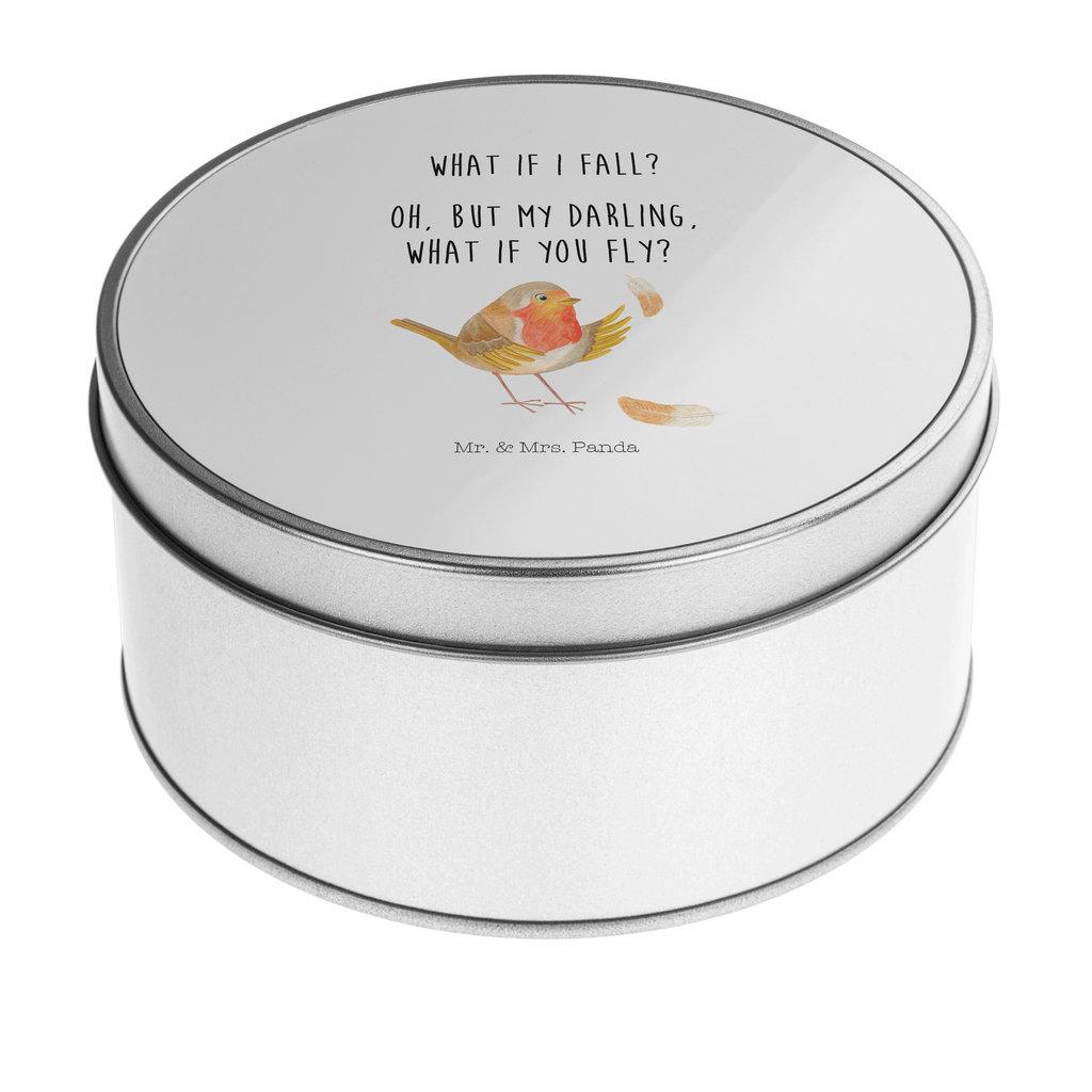 Blechdose rund Rotkehlchen mit Federn Metalldose, Keksdose, Dose, Vorratsdose, Geschenkbox, Tiermotive, Gute Laune, lustige Sprüche, Tiere, What if i fall, Rotkehlchen, Spruch Motivation, Spruch Mut, Vogel, Motivation Sprüche, Motivationsbilder, fliegen