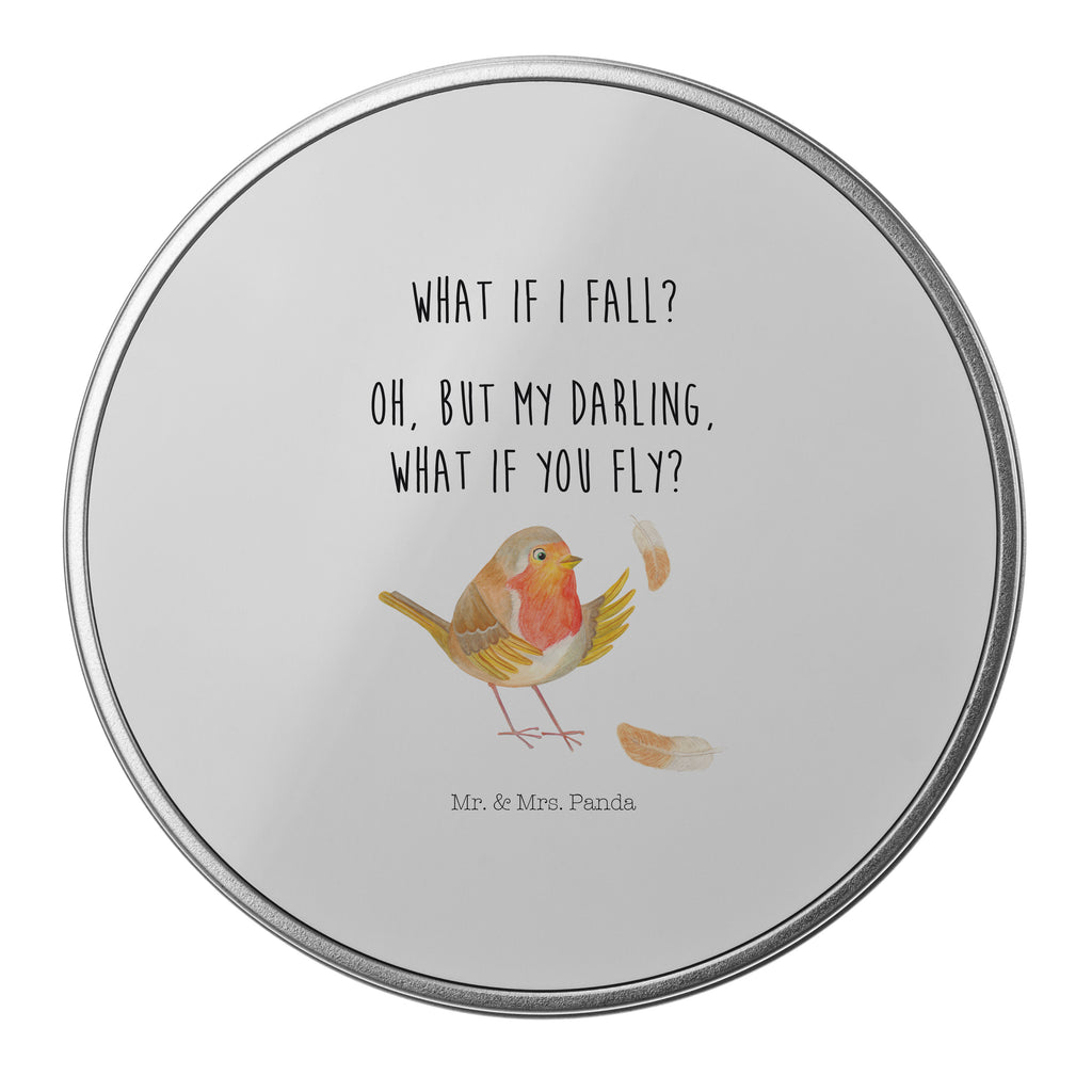 Blechdose rund Rotkehlchen mit Federn Metalldose, Keksdose, Dose, Vorratsdose, Geschenkbox, Tiermotive, Gute Laune, lustige Sprüche, Tiere, What if i fall, Rotkehlchen, Spruch Motivation, Spruch Mut, Vogel, Motivation Sprüche, Motivationsbilder, fliegen