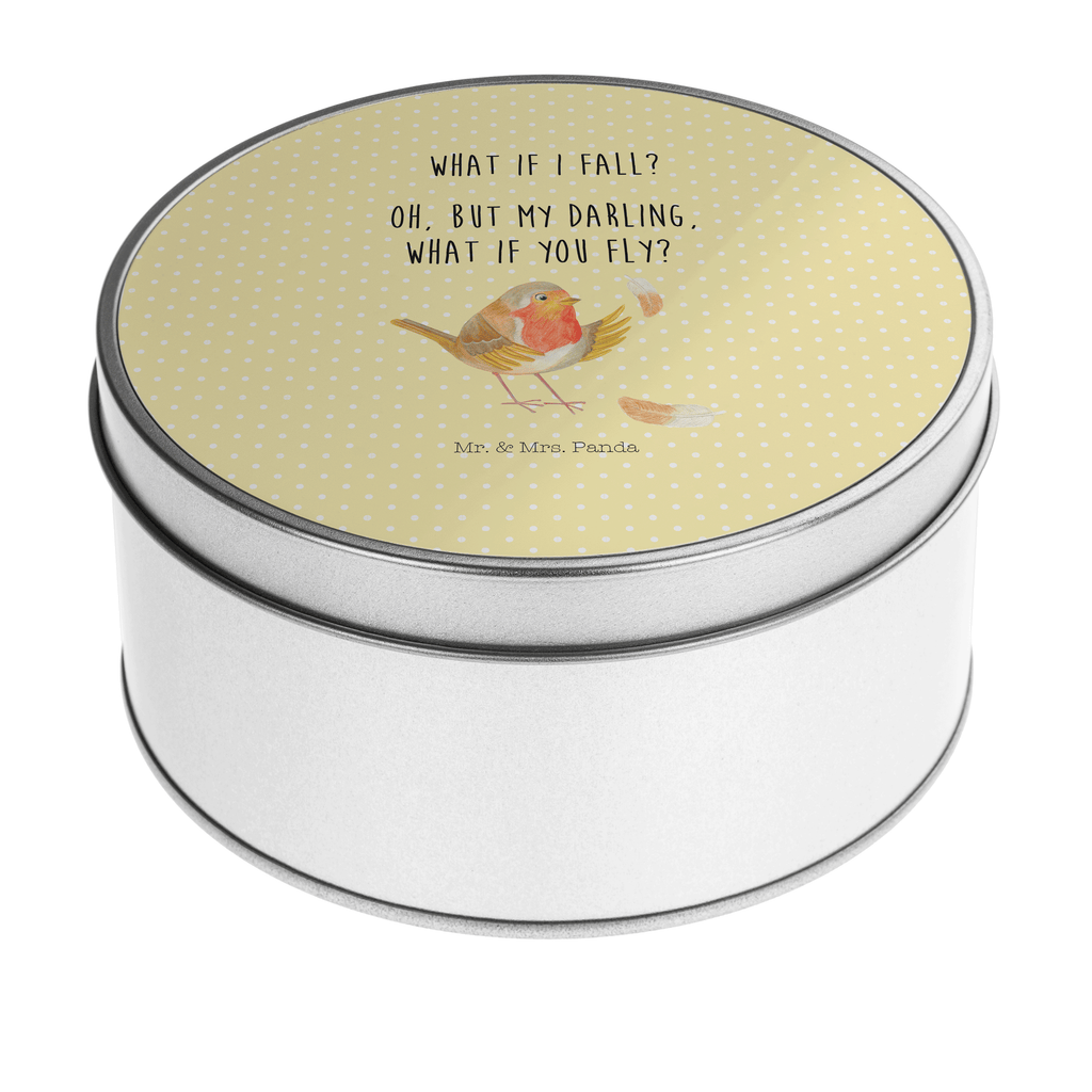 Blechdose rund Rotkehlchen mit Federn Metalldose, Keksdose, Dose, Vorratsdose, Geschenkbox, Tiermotive, Gute Laune, lustige Sprüche, Tiere, What if i fall, Rotkehlchen, Spruch Motivation, Spruch Mut, Vogel, Motivation Sprüche, Motivationsbilder, fliegen