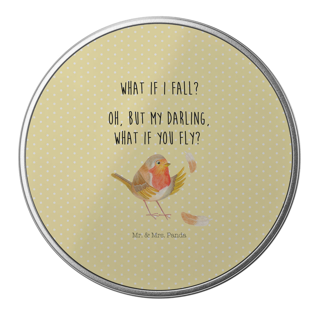 Blechdose rund Rotkehlchen mit Federn Metalldose, Keksdose, Dose, Vorratsdose, Geschenkbox, Tiermotive, Gute Laune, lustige Sprüche, Tiere, What if i fall, Rotkehlchen, Spruch Motivation, Spruch Mut, Vogel, Motivation Sprüche, Motivationsbilder, fliegen