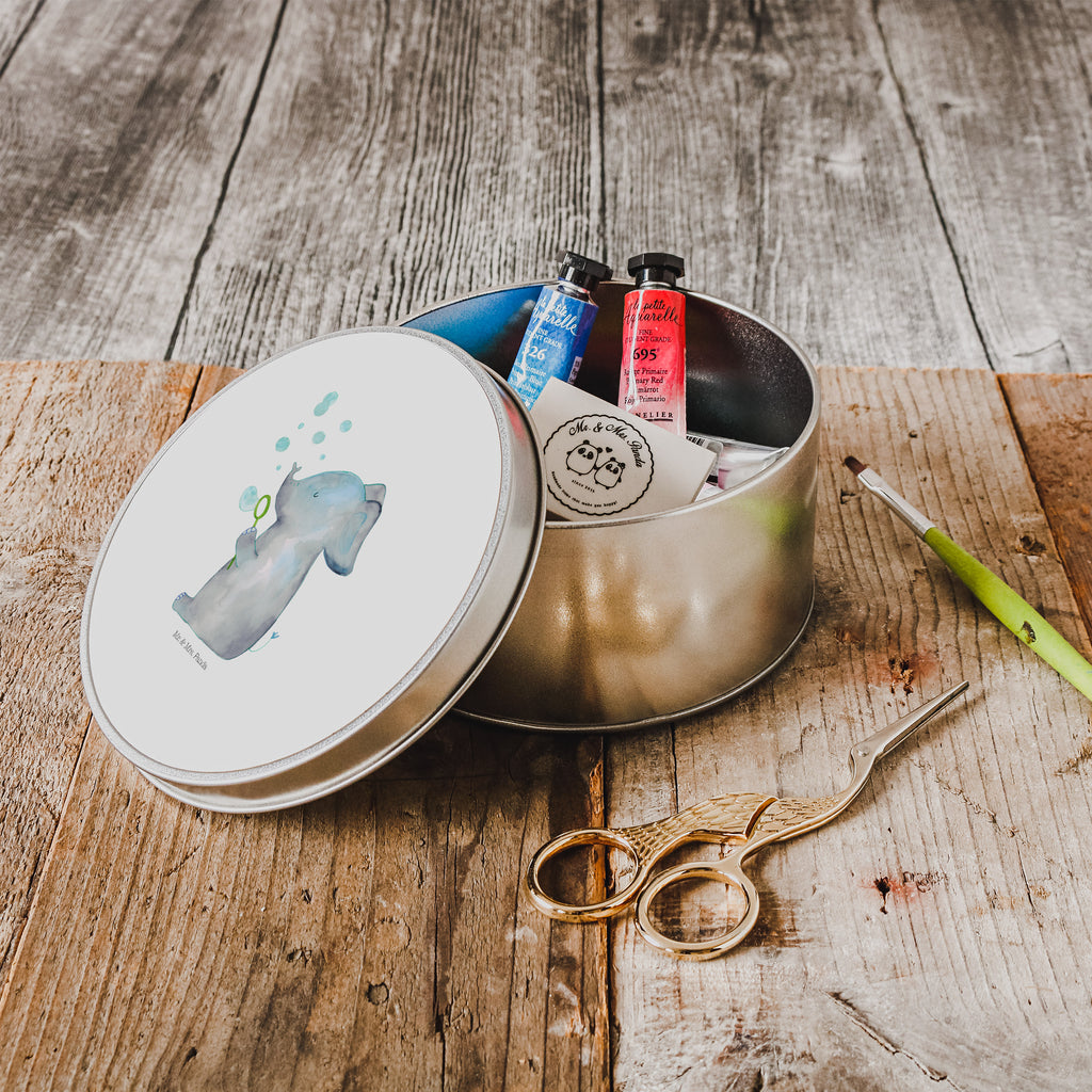 Blechdose rund Elefant Seifenblasen Metalldose, Keksdose, Dose, Vorratsdose, Geschenkbox, Tiermotive, Gute Laune, lustige Sprüche, Tiere, Elefant, Elefanten, Dickhäter, Rüsseltier, Seifenblasen, Liebe, Heimat, Gefühl. Daheim, Liebesbeweis, Liebesspruch