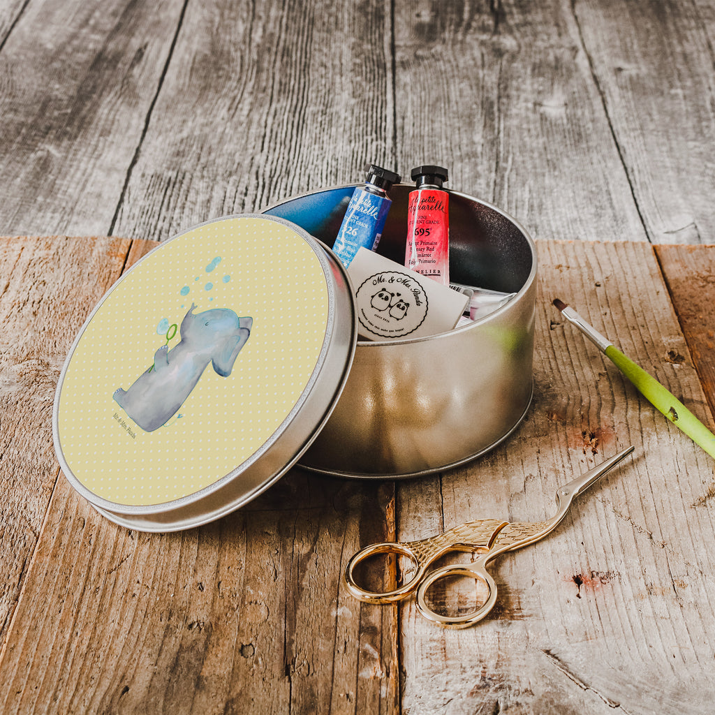 Blechdose rund Elefant Seifenblasen Metalldose, Keksdose, Dose, Vorratsdose, Geschenkbox, Tiermotive, Gute Laune, lustige Sprüche, Tiere, Elefant, Elefanten, Dickhäter, Rüsseltier, Seifenblasen, Liebe, Heimat, Gefühl. Daheim, Liebesbeweis, Liebesspruch