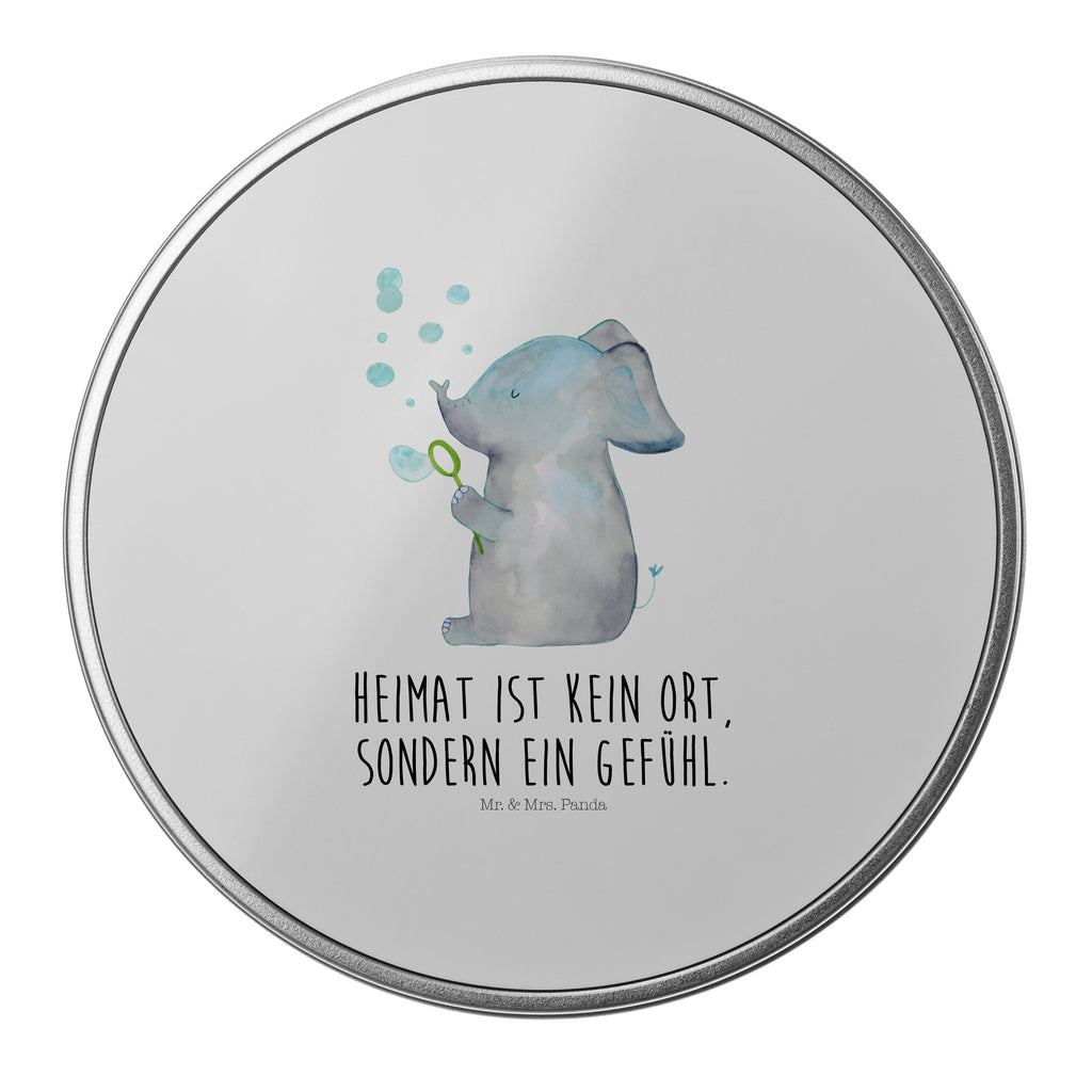 Blechdose rund Elefant Seifenblasen Metalldose, Keksdose, Dose, Vorratsdose, Geschenkbox, Tiermotive, Gute Laune, lustige Sprüche, Tiere, Elefant, Elefanten, Dickhäter, Rüsseltier, Seifenblasen, Liebe, Heimat, Gefühl. Daheim, Liebesbeweis, Liebesspruch