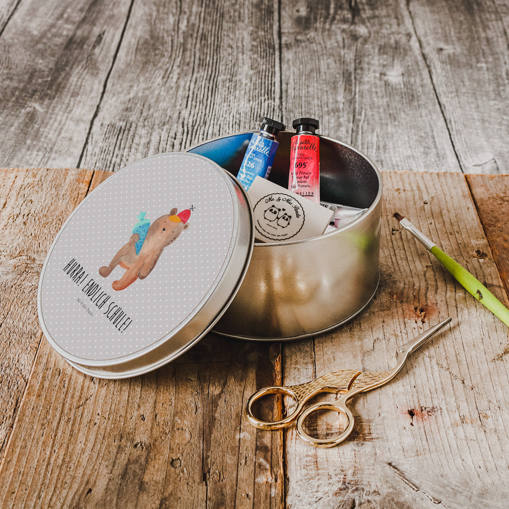 Blechdose rund Bär mit Schultüte Metalldose, Keksdose, Dose, Vorratsdose, Geschenkbox, Bär, Teddy, Teddybär, Bär Motiv, Schultüte, Erster Schultag Geschenk, Einschulung Geschenk, Schule Geschenk, Grundschule, Schulanfang, Schulbeginn
