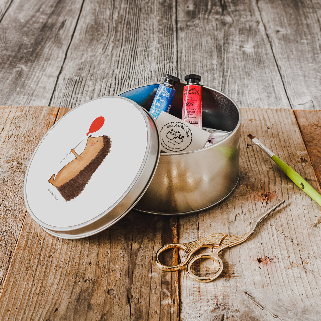 Blechdose rund Igel mit Luftballon Metalldose, Keksdose, Dose, Vorratsdose, Geschenkbox, Tiermotive, Gute Laune, lustige Sprüche, Tiere, Igel, Geburtstag, Herzlichen Glückwunsch, Glückwunsch, Geburtstagskind, Ballon, Happy Birthday