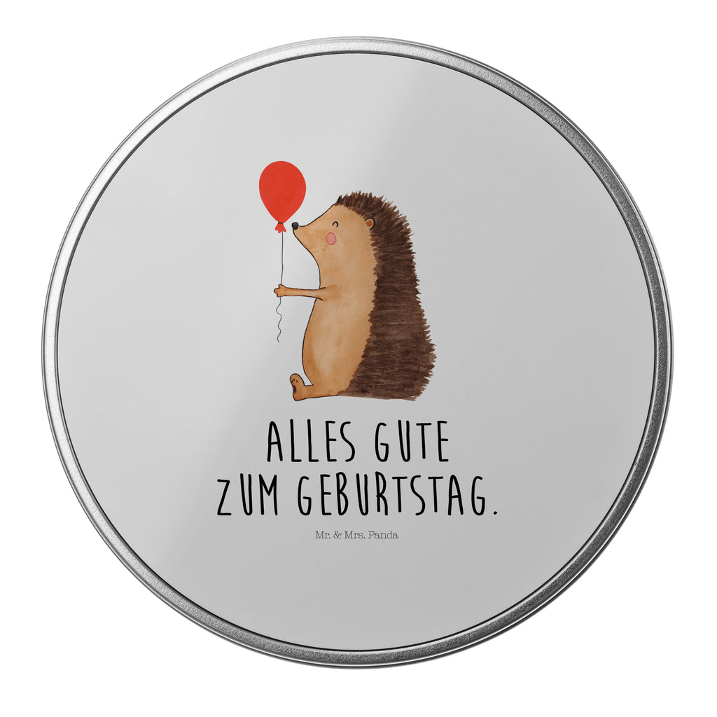 Blechdose rund Igel mit Luftballon Metalldose, Keksdose, Dose, Vorratsdose, Geschenkbox, Tiermotive, Gute Laune, lustige Sprüche, Tiere, Igel, Geburtstag, Herzlichen Glückwunsch, Glückwunsch, Geburtstagskind, Ballon, Happy Birthday