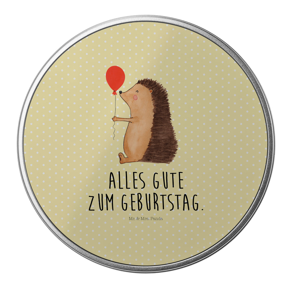 Blechdose rund Igel mit Luftballon Metalldose, Keksdose, Dose, Vorratsdose, Geschenkbox, Tiermotive, Gute Laune, lustige Sprüche, Tiere, Igel, Geburtstag, Herzlichen Glückwunsch, Glückwunsch, Geburtstagskind, Ballon, Happy Birthday