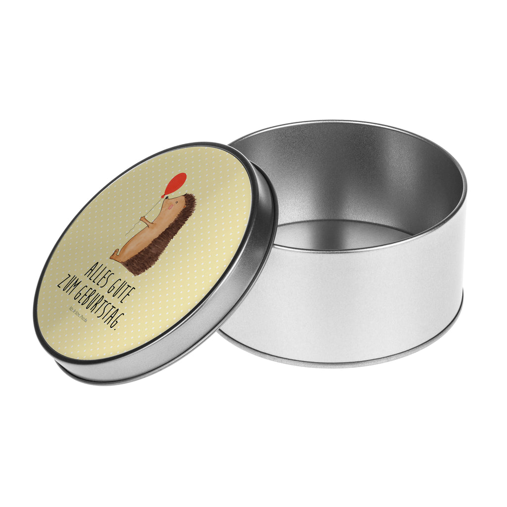 Blechdose rund Igel mit Luftballon Metalldose, Keksdose, Dose, Vorratsdose, Geschenkbox, Tiermotive, Gute Laune, lustige Sprüche, Tiere, Igel, Geburtstag, Herzlichen Glückwunsch, Glückwunsch, Geburtstagskind, Ballon, Happy Birthday
